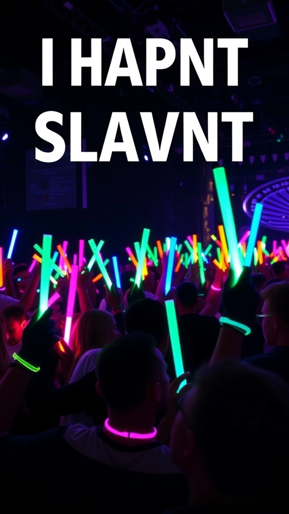 Crowd at a rave holding colorful glow sticks