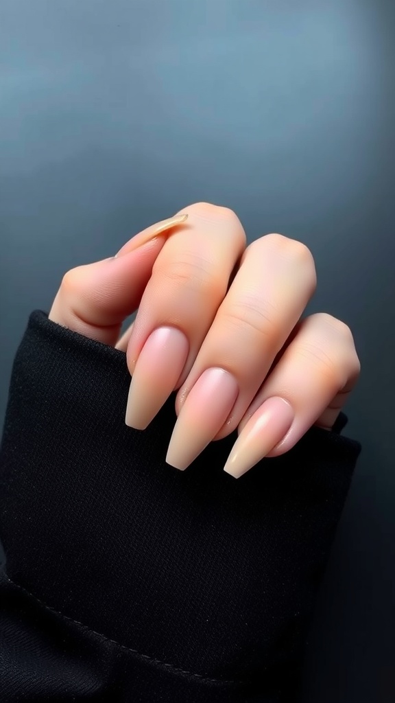 Matte finish short acrylic nails in nude color