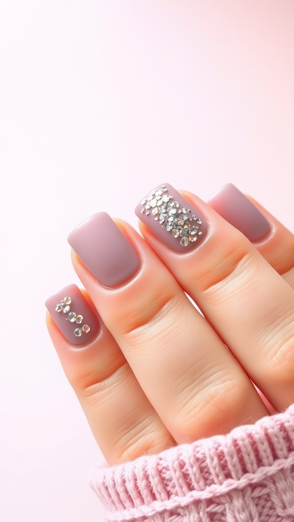 Matte square nails with glitter accents