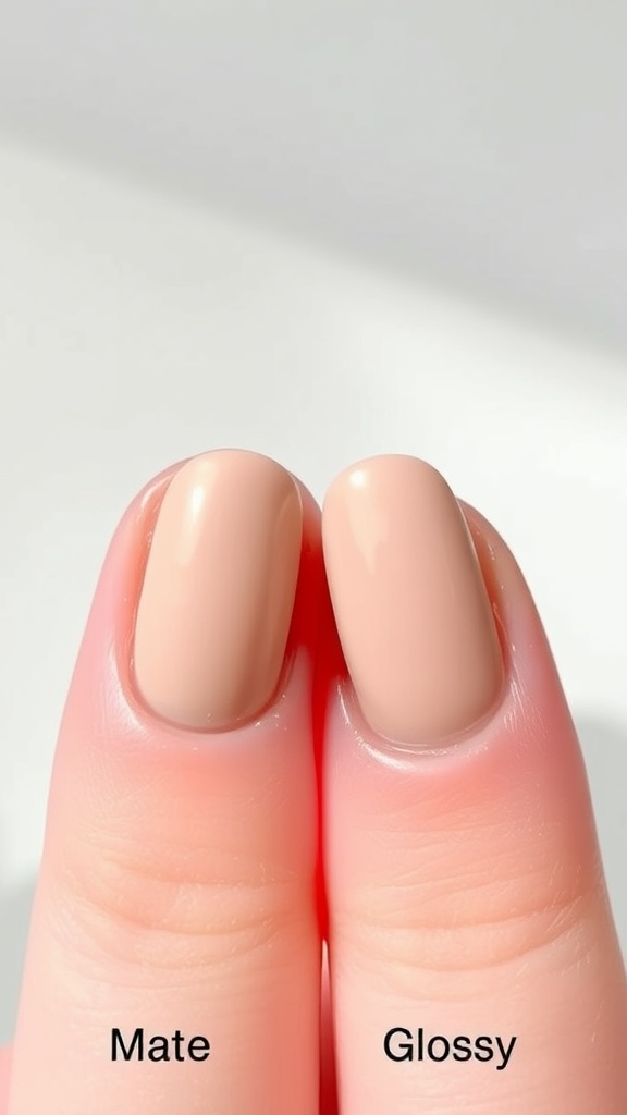 Comparison of matte and glossy nude nail finishes