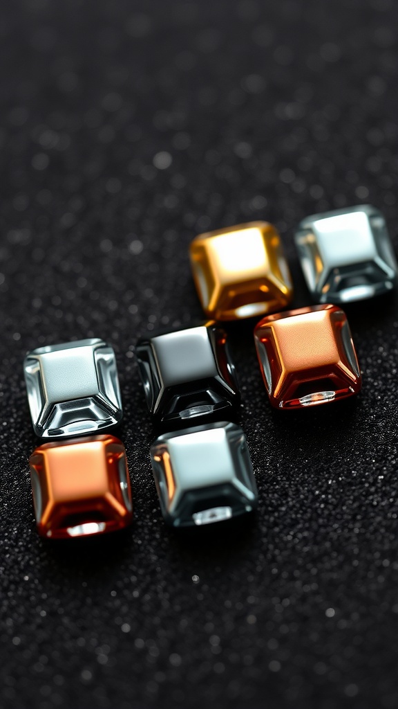 Collection of square-shaped nail designs in metallic and chrome finishes