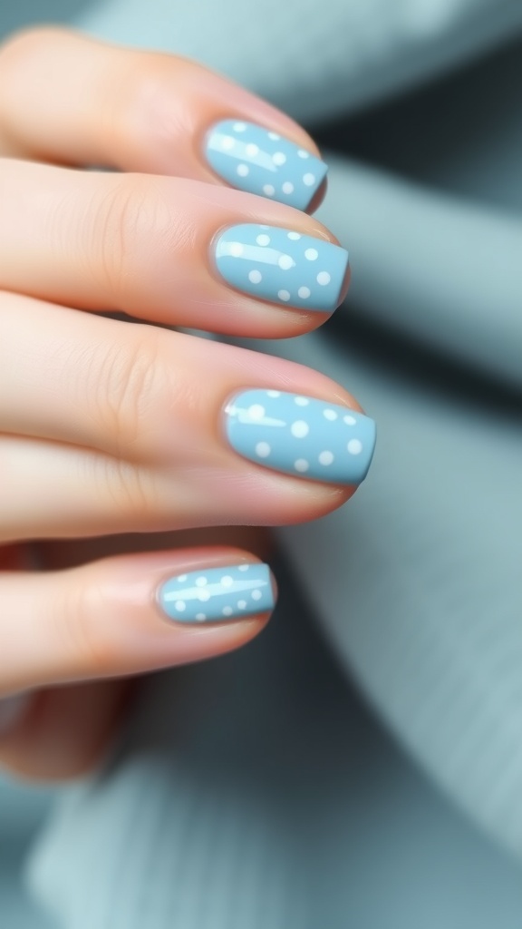 Light blue nail art with minimalist dot design