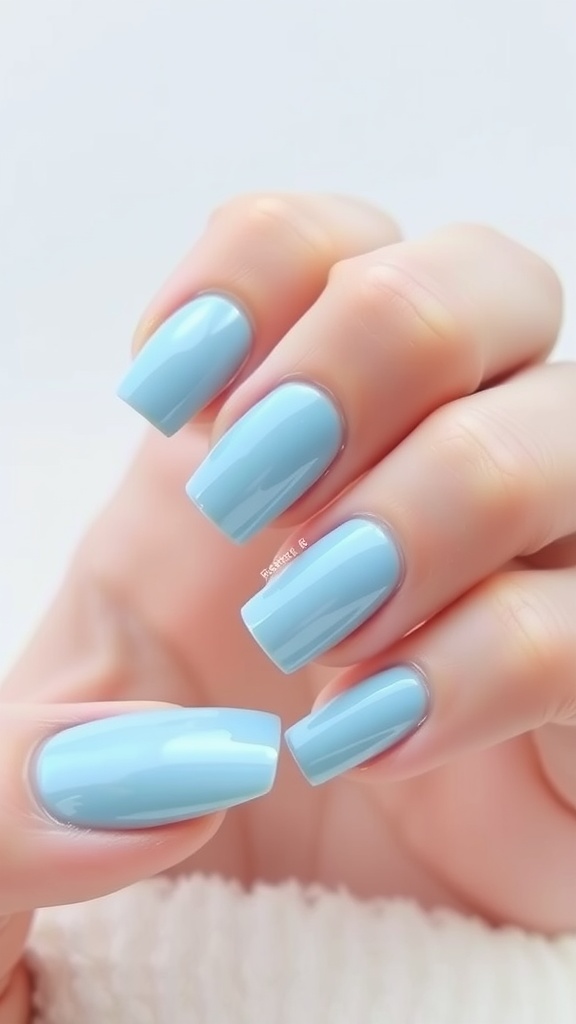 Light blue chrome nails in a minimalist style