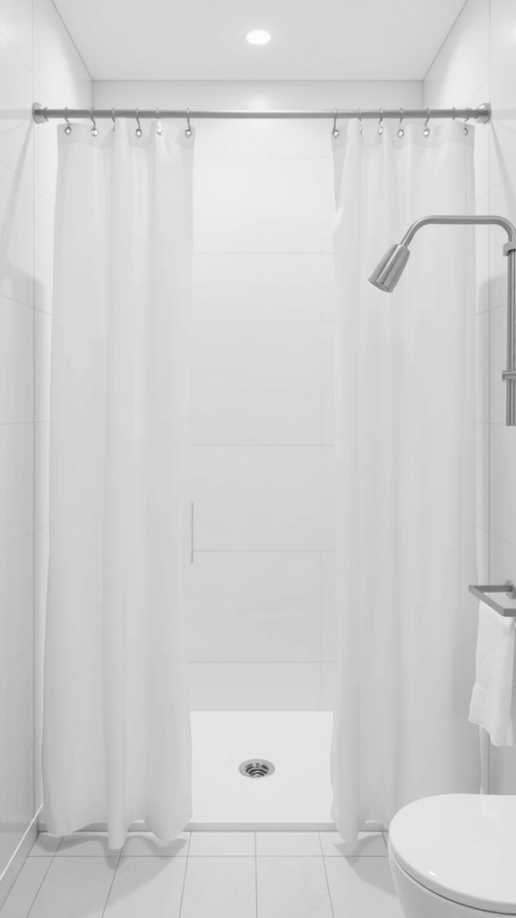 Minimalist white shower curtain in a clean bathroom setting