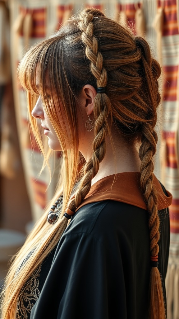 A woman with a mullet hairstyle featuring braided accents.