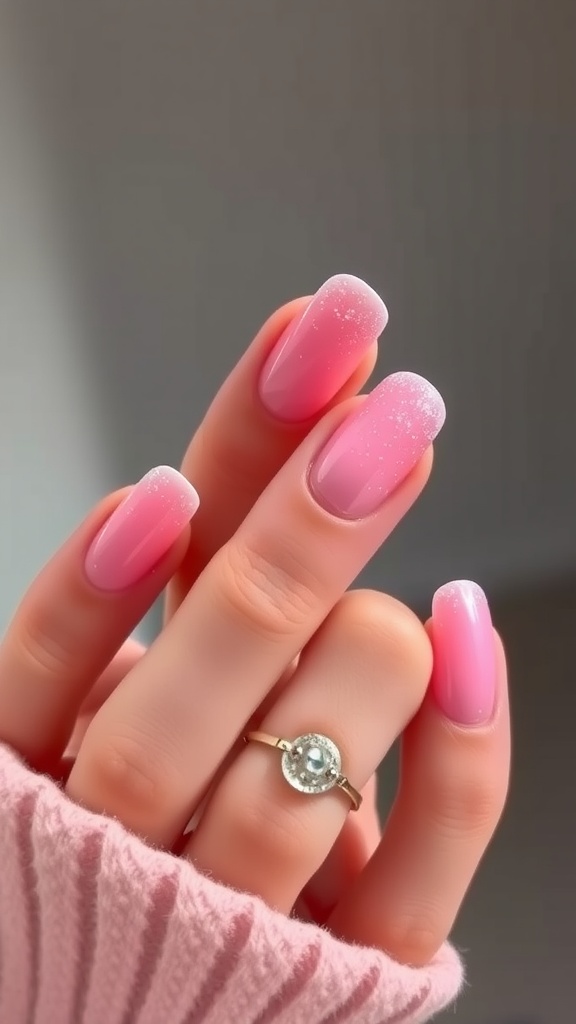 Ombre pink almond nails with sparkles