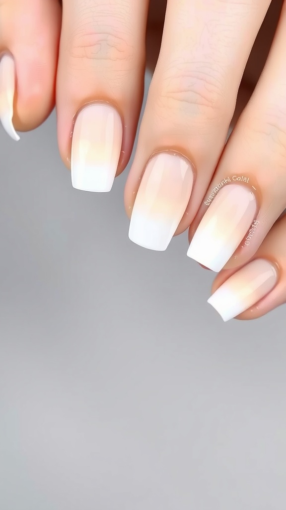 Ombre white to nude nail design with a smooth gradient effect
