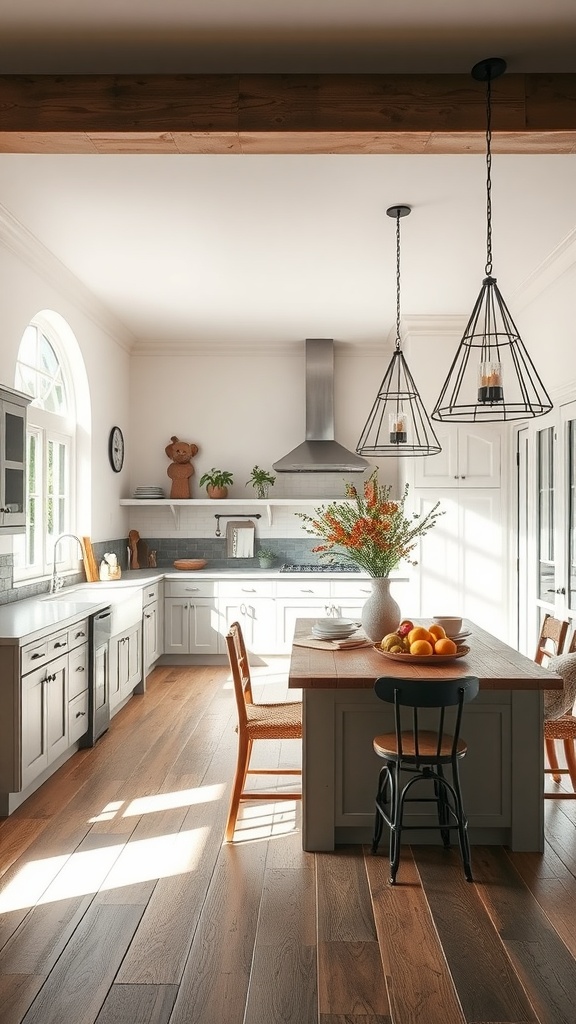 Bright and inviting French farmhouse kitchen with an open layout and natural light.