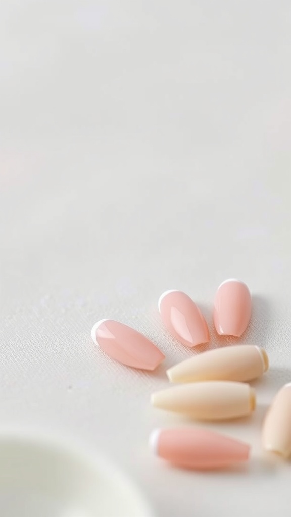 Pastel almond-shaped nails with French tips in soft colors