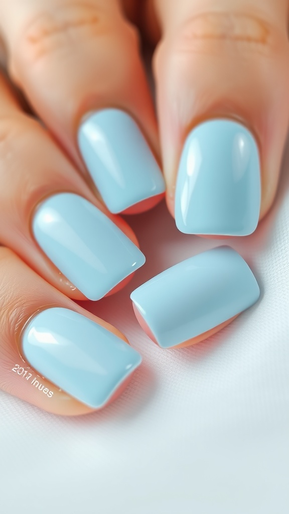Light blue square nails with a glossy finish