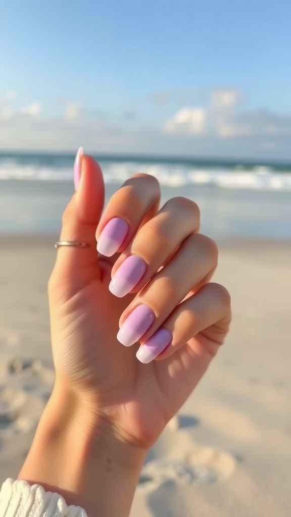 Pastel ombre almond nails at the beach