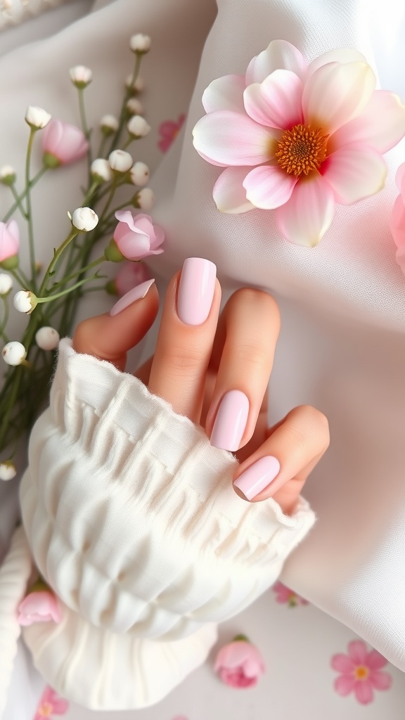 Pastel ombre almond nails with pink flowers