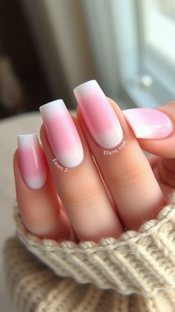 Pastel ombre coffin nails in pink and white