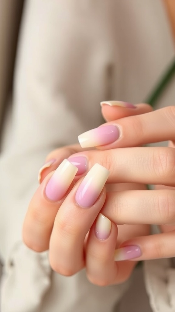 Pastel ombre nail design featuring soft pink and creamy white shades