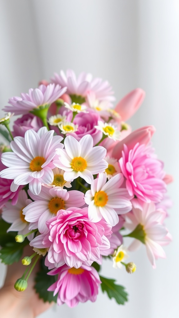 A bouquet of pastel flowers showcasing a variety of colors