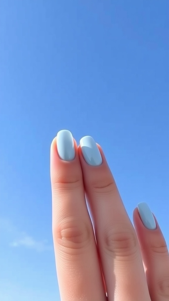 Light blue nails against a clear blue sky