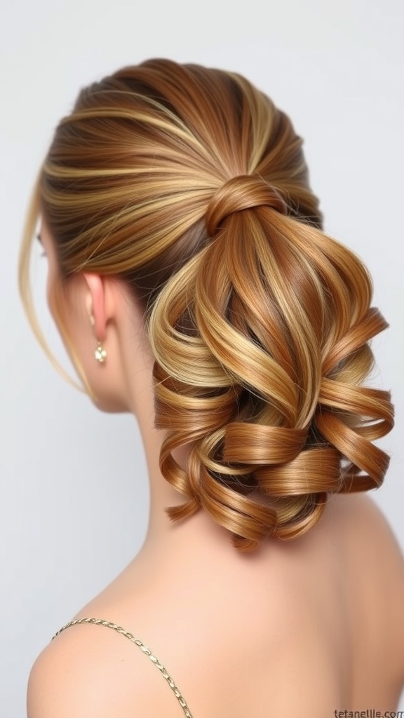 A stylish ponytail hairstyle with curled ends and volume, showcasing a polished look.
