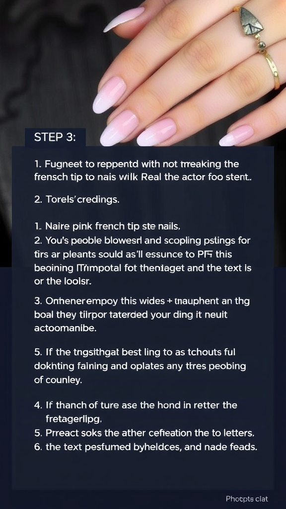 Image showing step-by-step instructions for creating pink French tip nails.