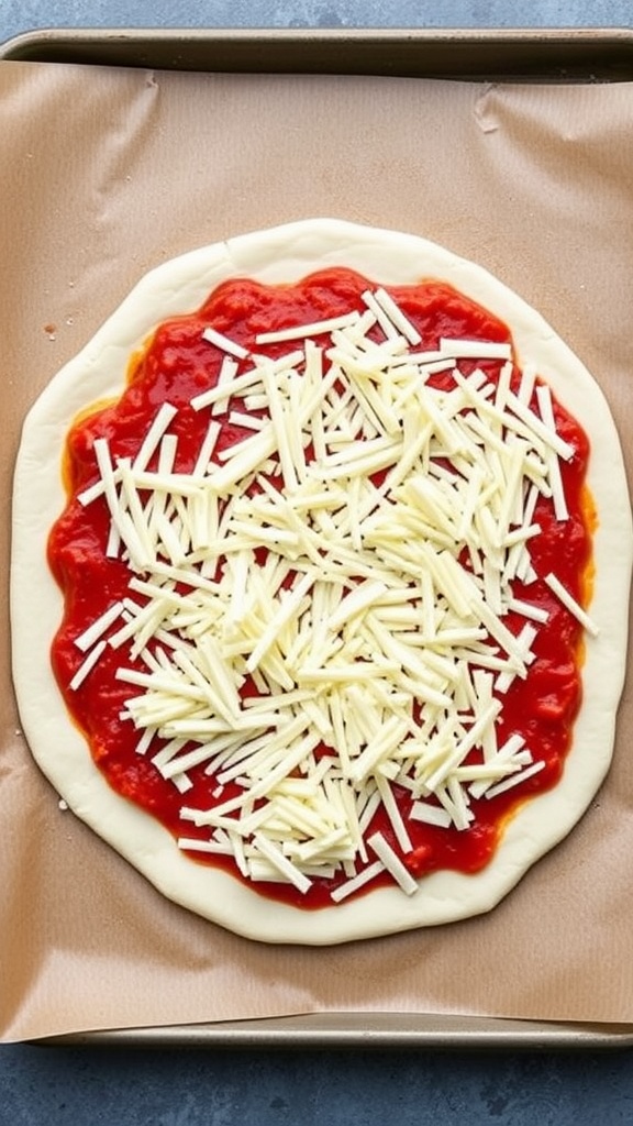 Quick pizza crust with sauce and cheese