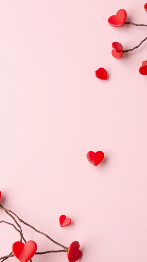 A collection of red hearts on a pink background