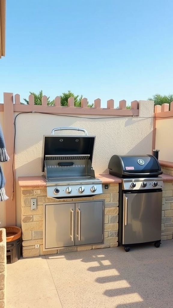 A small outdoor kitchen featuring a compact grill and a secondary cooking appliance.