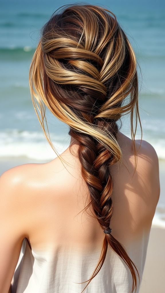 A side braid with beachy waves, showcasing a relaxed and stylish hairstyle.