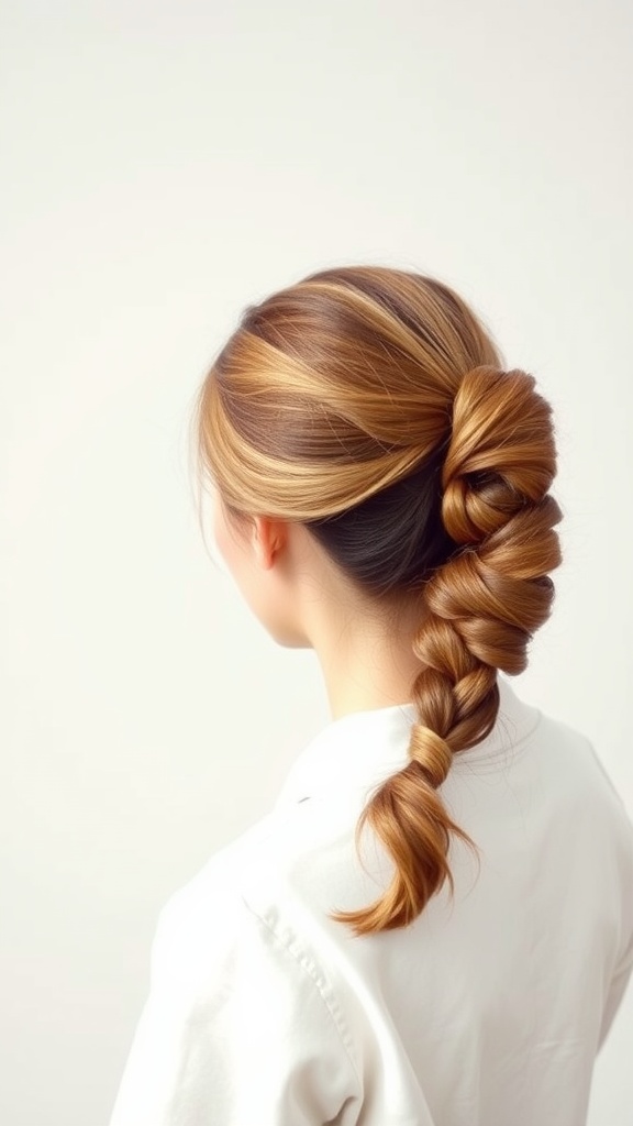 A woman with a stylish side ponytail wrapped with a braid