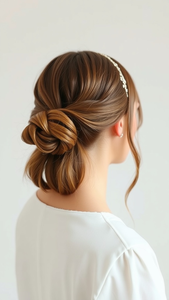 A bride showcasing simple straight hair styled with a headband