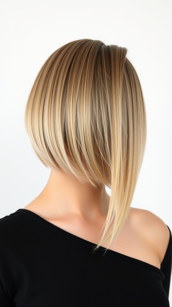 A sleek bob hairstyle with a side part, showcasing smooth, straight hair.