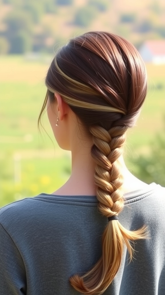 A woman with a sleek back ponytail and a side braid, showcasing a stylish hairstyle.