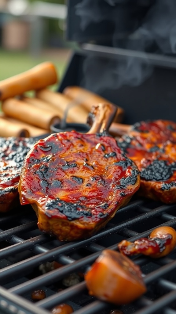 Grilled pork chops with barbecue sauce