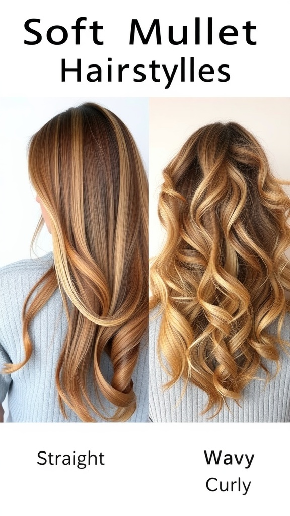 A comparison of soft mullet hairstyles for straight and wavy/curly hair.