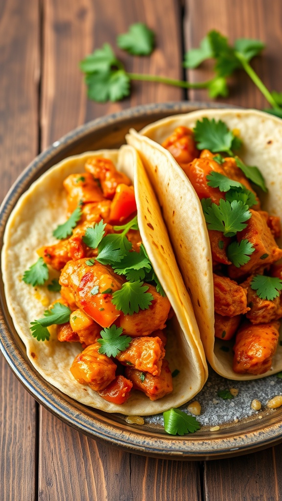 Delicious spicy chicken tacos with salsa verde