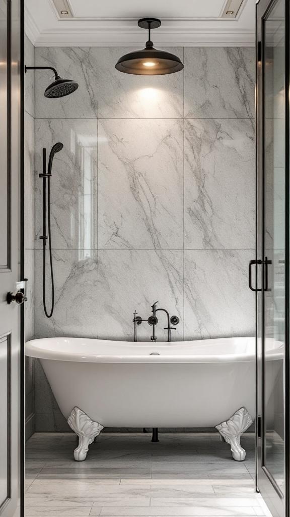 Stylish clawfoot tub bathroom with modern shower fixtures