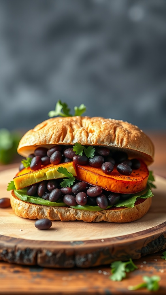 A delicious Sweet Potato and Black Bean Breakfast Sandwich