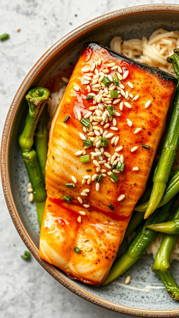 Delicious Teriyaki Baked Salmon served with sesame seeds