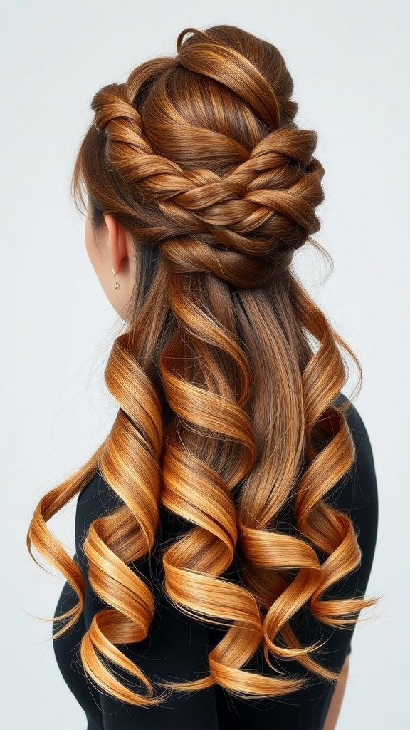 Image of a textured high ponytail hairstyle with curls and volume