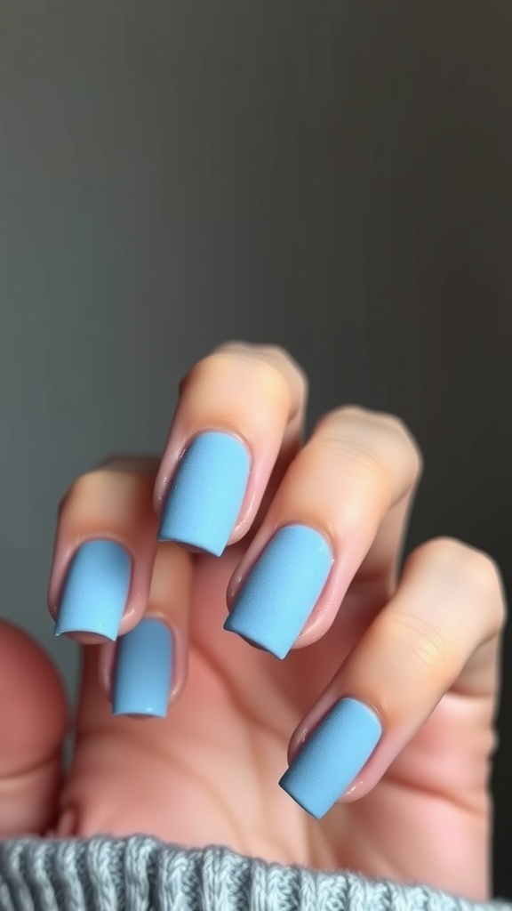 Textured light blue matte nails with a smooth finish and square shape.