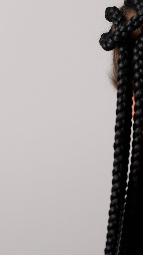 Close-up of textured micro braids with a playful twist at the top.