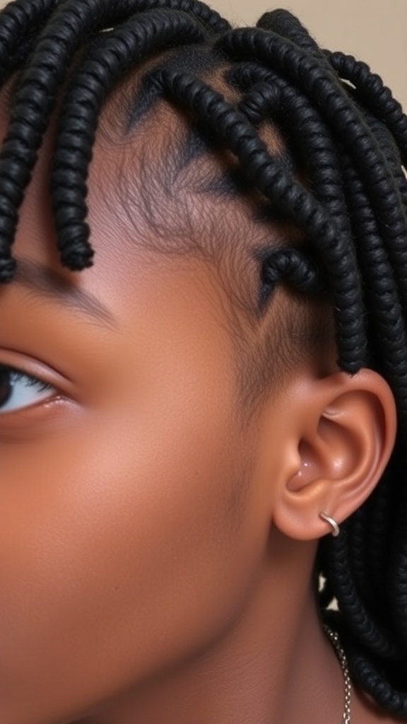 Close-up of textured short locs hairstyle