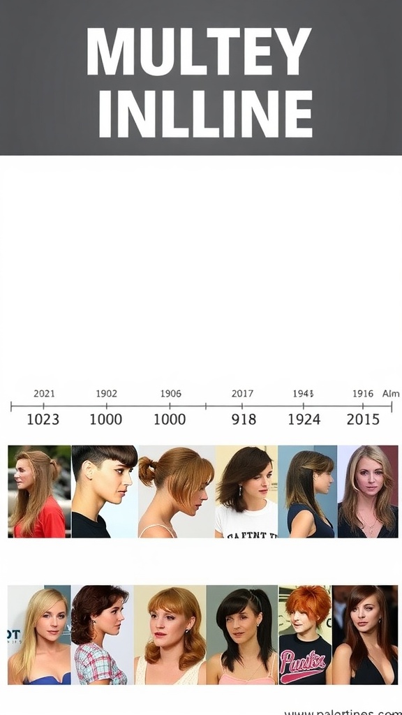 Timeline showcasing the evolution of the mullet hairstyle for women across different decades.