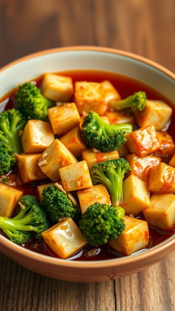 Delicious tofu and broccoli dish in garlic sauce