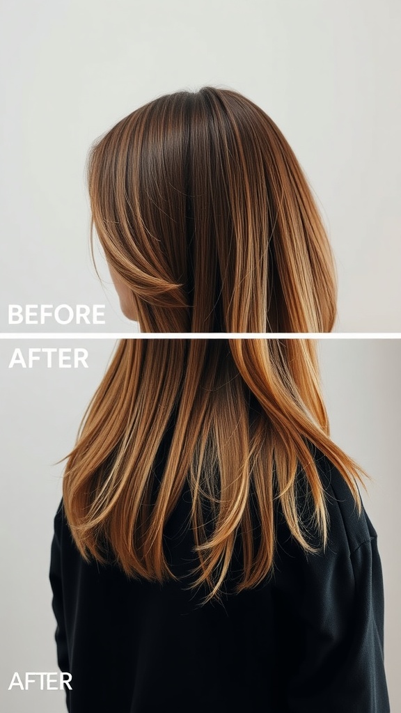 Hair transformation showing classic cut transitioning to a soft mullet hairstyle.