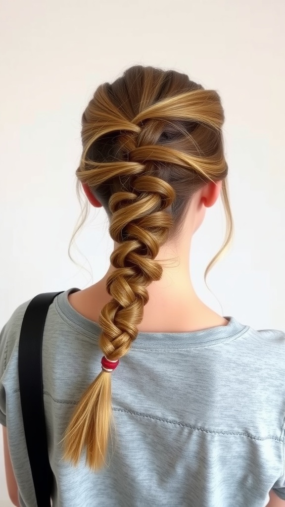 A close-up view of a twist braid hairstyle.