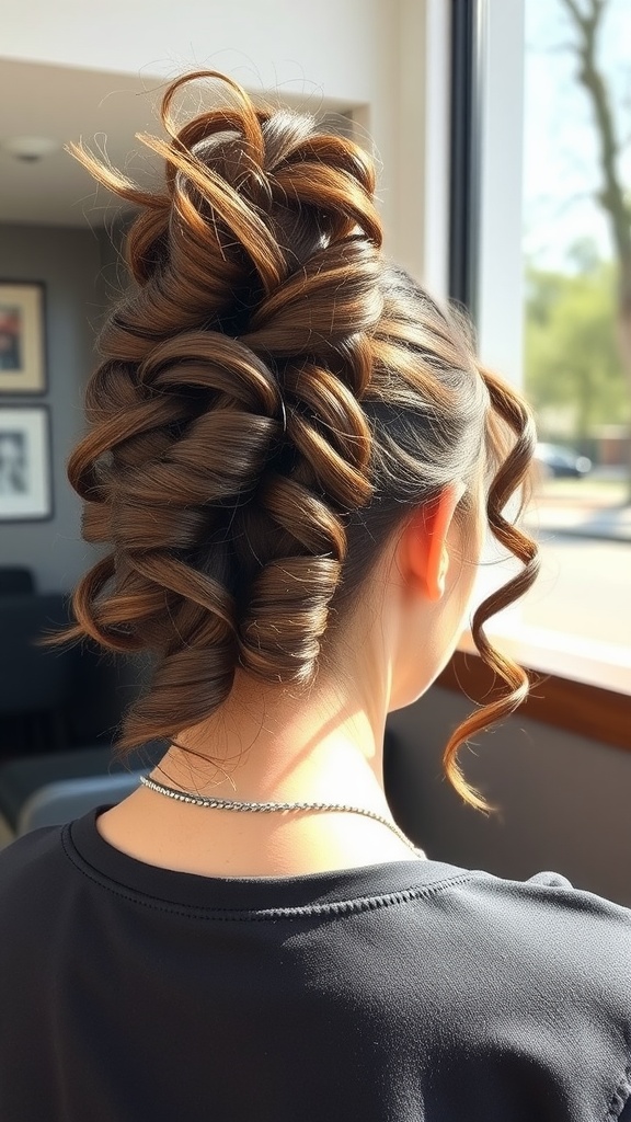 A person with twisted half updo hairstyle featuring natural curls, showcasing a blend of elegance and casual style.