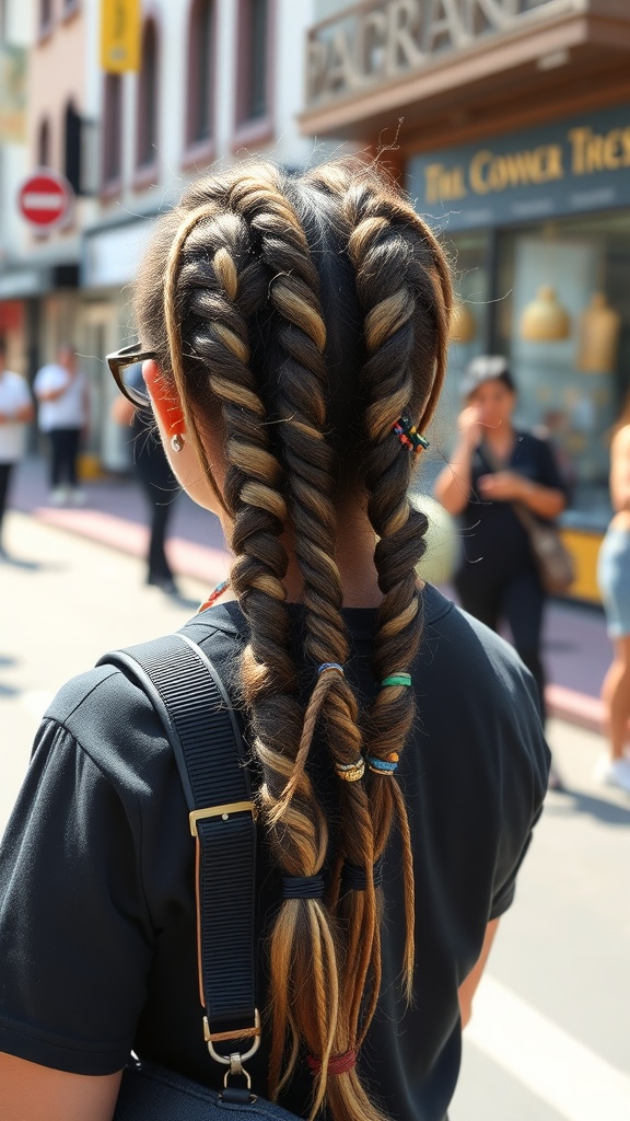 Two-tone braids with colorful accessories
