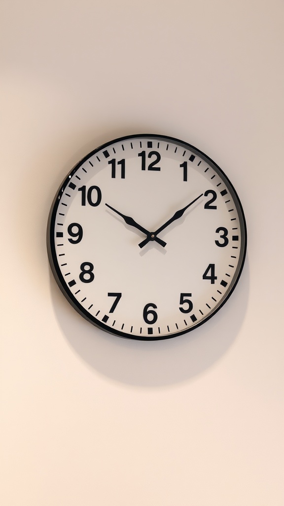 Simple black and white wall clock showing the time