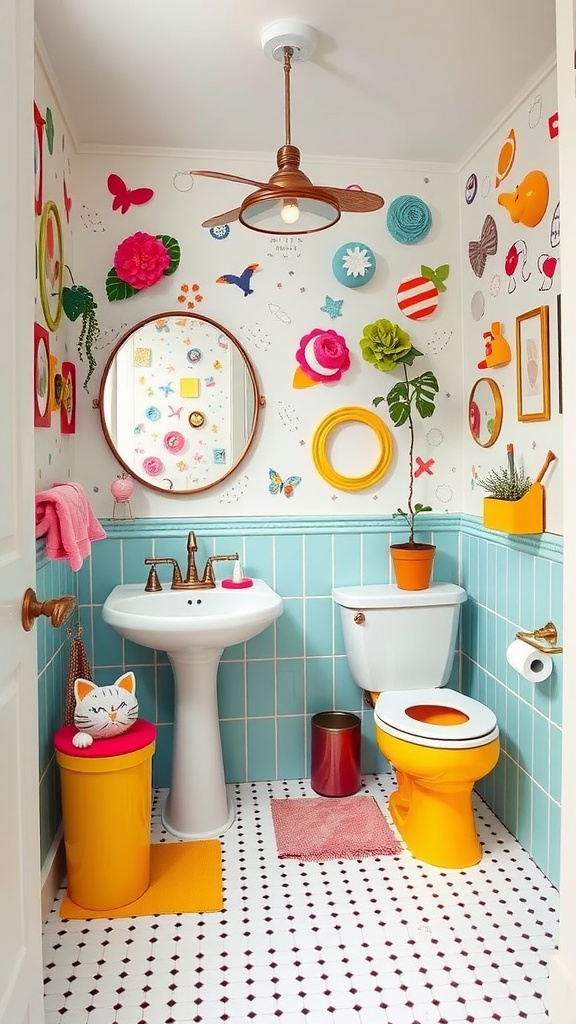 Colorful and whimsical bathroom with playful decor elements