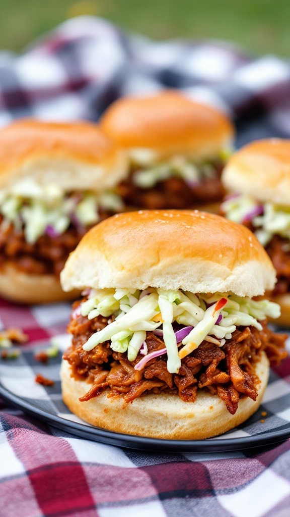 BBQ pulled pork sliders with coleslaw on a plate