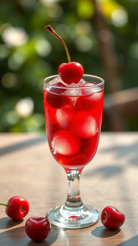 A refreshing Dirty Shirley cocktail with cherries and ice.